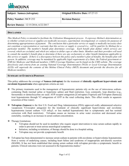 Subject: Samsca (Tolvaptan) Original Effective Date: 07/27/15