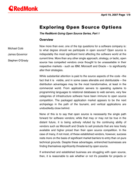 Exploring Open Source Options the Redmonk Going Open Source Series, Part 1