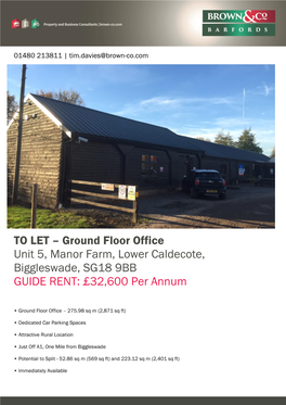 TO LET – Ground Floor Office Unit 5, Manor Farm, Lower Caldecote