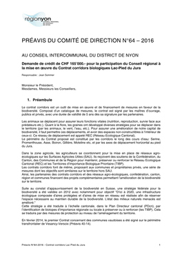 Préavis Du Comité De Direction N°64 – 2016