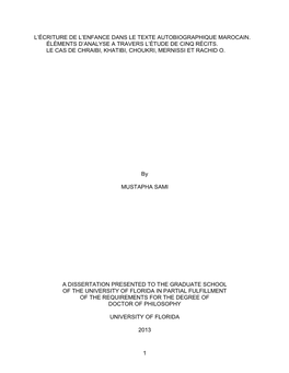 L'écriture De L'enfance Dans Le Texte Autobiographique Marocain