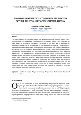 Tombs of Imogiri Kings: Community Perspective in Their Relationship of Functional Theory