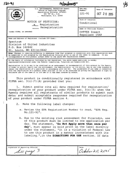 U.S. EPA, Pesticide Product Label, CUTTER INSECT REPELLENT