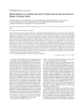 Diluted Isoflurane As a Suitable Alternative for Diethyl Ether for Rat Anaesthesia in Regular Toxicology Studies