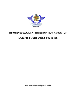 Re-Opened Accident Investigation Report of Lion Air Flight LN 602, EW
