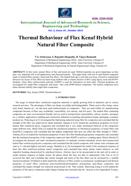 Thermal Behaviour of Flax Kenaf Hybrid Natural Fiber Composite