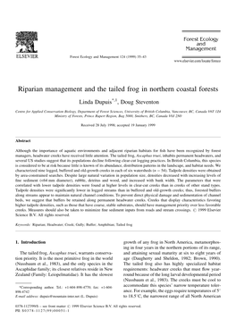 Riparian Management and the Tailed Frog in Northern Coastal Forests