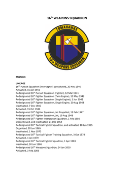 16Th WEAPONS SQUADRON