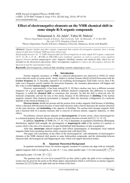 Effect of Electronegative Elements on the NMR Chemical Shift in Some Simple R-X Organic Compounds