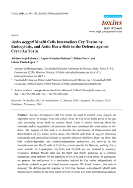 Aedes Aegypti Mos20 Cells Internalizes Cry Toxins by Endocytosis, and Actin Has a Role in the Defense Against Cry11aa Toxin