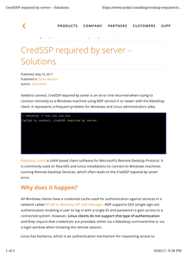 Credssp Required by Server – Solutions