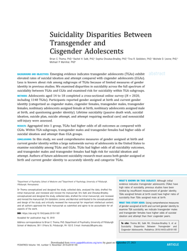 Suicidality Disparities Between Transgender and Cisgender Adolescents Brian C