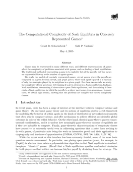 The Computational Complexity of Nash Equilibria in Concisely Represented Games∗