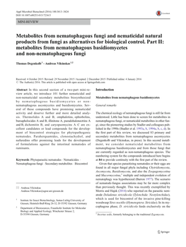 Metabolites from Nematophagous Fungi and Nematicidal Natural Products from Fungi As Alternatives for Biological Control