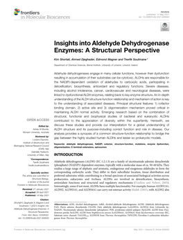 Insights Into Aldehyde Dehydrogenase Enzymes: a Structural Perspective