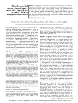 Oligodendroglial Tumor Chemotherapy Using “Decreased-Dose- Intensity”