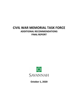 Civil War Memorial Task Force Additional Recommendations Final Report