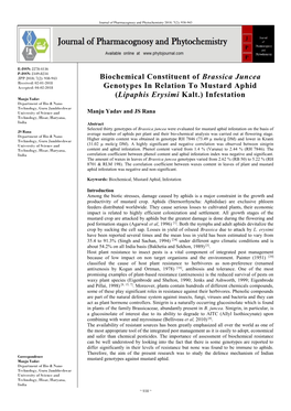 Biochemical Constituent of Brassica Juncea Genotypes in Relation To