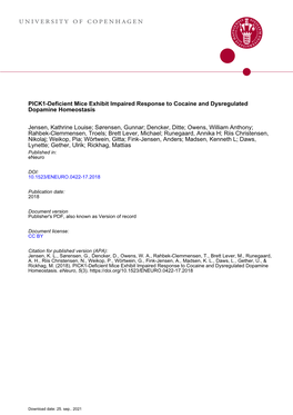 PICK1-Deficient Mice Exhibit Impaired Response to Cocaine and Dysregulated Dopamine Homeostasis