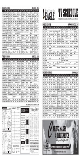 EAGLE TV SCHEDULE Cable Subscriber Channel Numbers Follow