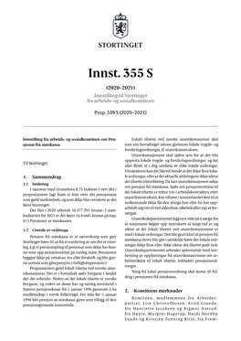 Innst. 355 S (2020–2021) Innstilling Til Stortinget Fra Arbeids- Og Sosialkomiteen