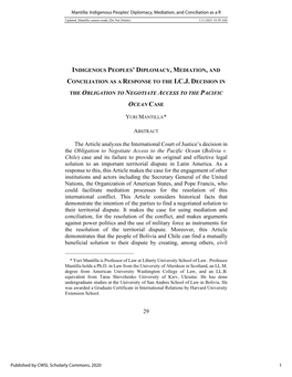 Indigenous Peoples' Diplomacy, Mediation, and Conciliation As A