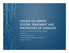 Update on Herpes Zoster: Treatment and Prevention of Shingles 27Th Annual Primary Health Care of Women Conference