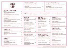 Grand Cafe a La Carte Menu