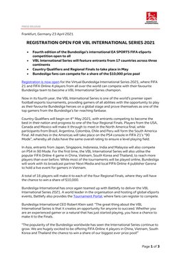 Registration Open for Vbl International Series 2021 En