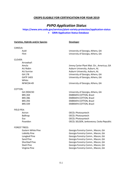 Crops Eligible for Certification for Year 1999