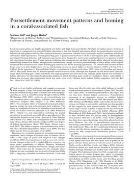 Postsettlement Movement Patterns and Homing in a Coral-Associated Fish