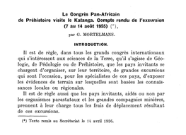 Le Congrès Pan-Africain De Préhistoire Visite Le Katanga. Compte Rendu De L'excursion (7 Au 14 Août 1955) (*), Par G