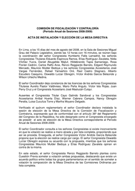 COMISIÓN DE FISCALIZACIÓN Y CONTRALORÍA (Período Anual De Sesiones 2008-2009)
