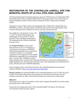 Restoration of the Controlled Landfill Site for Municipal Waste of La Vall D’En Joan, Garraf