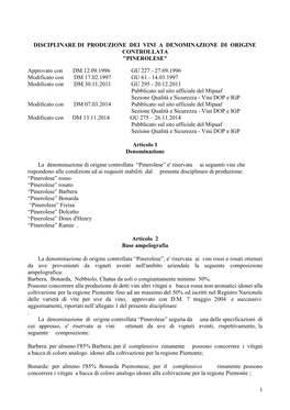 Disciplinare Di Produzione Dei Vini a Denominazione Di Origine Controllata "Pinerolese"