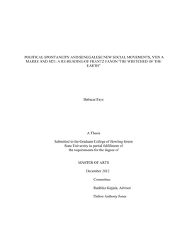 Political Spontaneity and Senegalese New Social Movements, Y'en a Marre and M23: a Re-Reading of Frantz Fanon 'The Wretched of the Earth