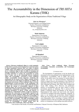 The Accountability in the Dimension of TRI HITA Karana (THK) an Ethnographic Study on the Organization of Kuta Traditional Vilage