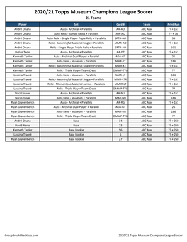 2021 Topps Museum Champions Leagues Soccer Checklist