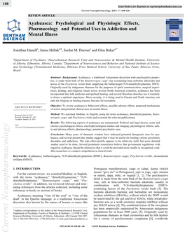 Current Neuropharmacology, 2019, 17, 108-128 REVIEW ARTICLE