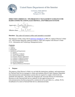 Nps Frequency Management Guidance for Radio Communications, Electronics, and Wireless Systems