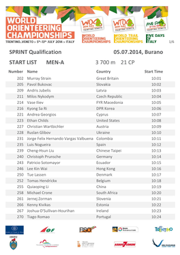 MEN-A START LIST SPRINT Qualification 05.07.2014, Burano 3 700 M 21 CP