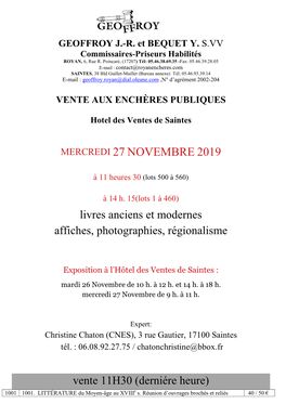 Mercredi 27 Novembre 2019