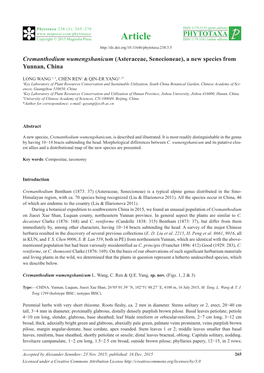 Cremanthodium Wumengshanicum (Asteraceae, Senecioneae), a New Species from Yunnan, China