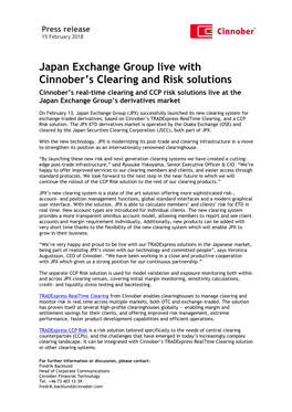 Japan Exchange Group Live with Cinnober's Clearing and Risk