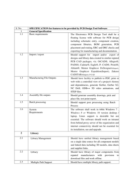 S. No. SPECIFICATION for Features to Be Provided by PCB Design Tool