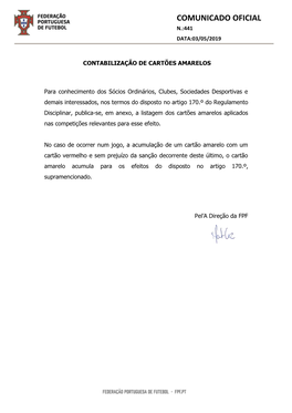 Comunicado Oficial N.:441 Data:03/05/2019