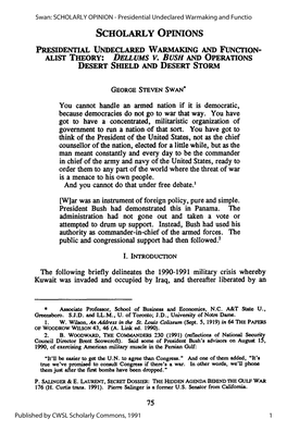 Dellums V. Bush and Operations Desert Shield and Desert Storm