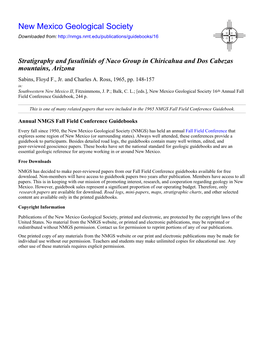 Stratigraphy and Fusulinids of Naco Group in Chiricahua and Dos Cabezas Mountains, Arizona Sabins, Floyd F., Jr