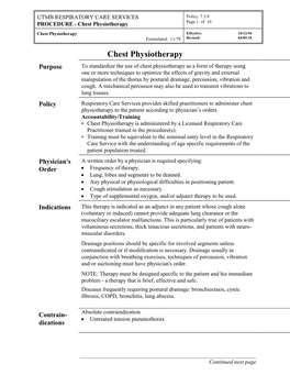 Chest Physiotherapy Page 1 of 10