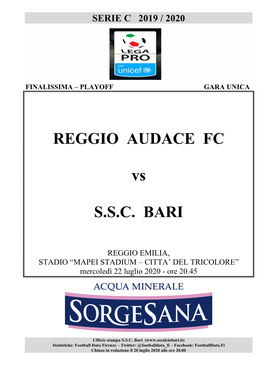 REGGIO AUDACE FC Vs S.S.C. BARI